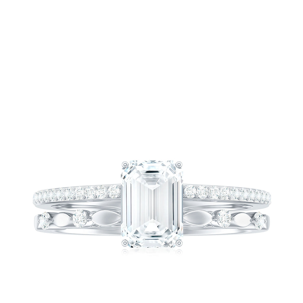 2 Carat Emerald Cut Moissanite Engagement Ring (D-VS1)