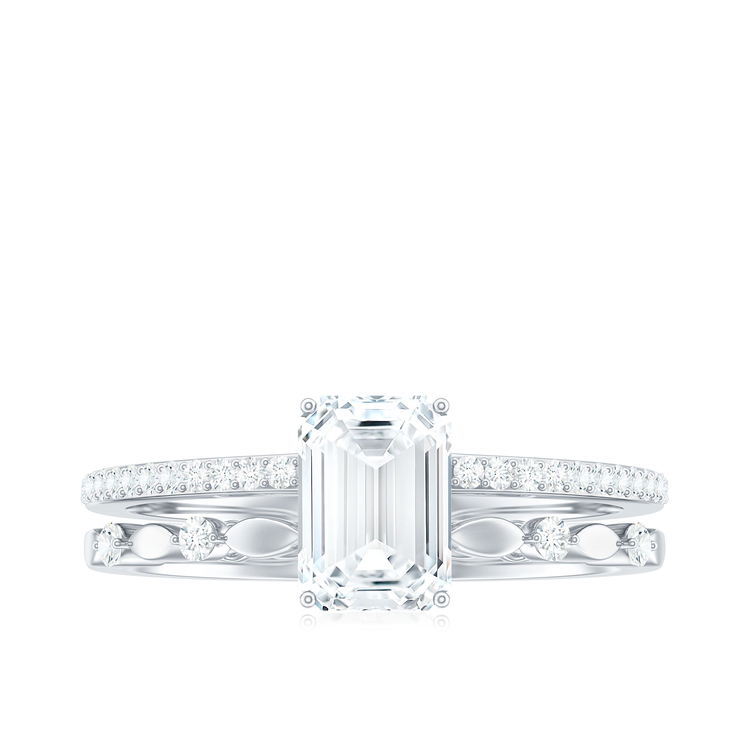 2 Carat Emerald Cut Moissanite Engagement Ring (D-VS1)