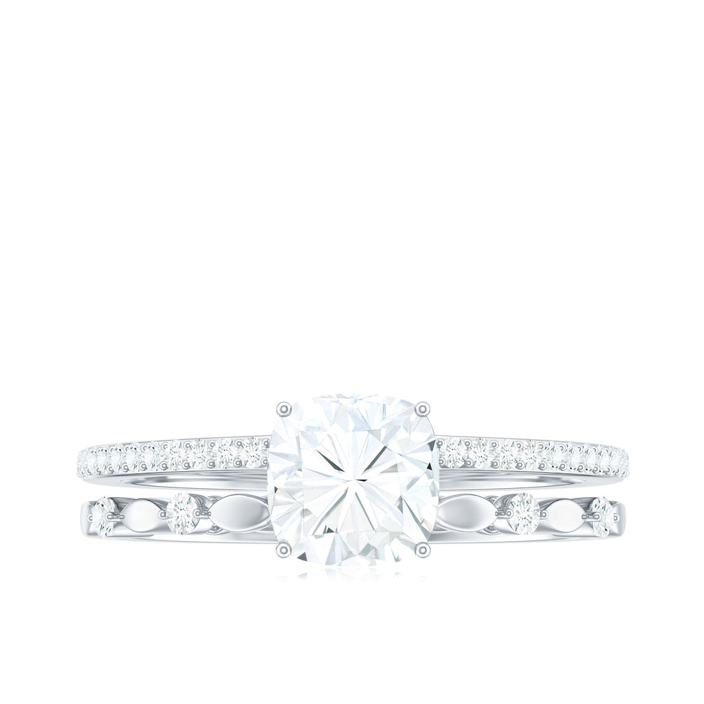 6mm Cushion Cut Moissanite Solitaire Double Band Engagement Ring