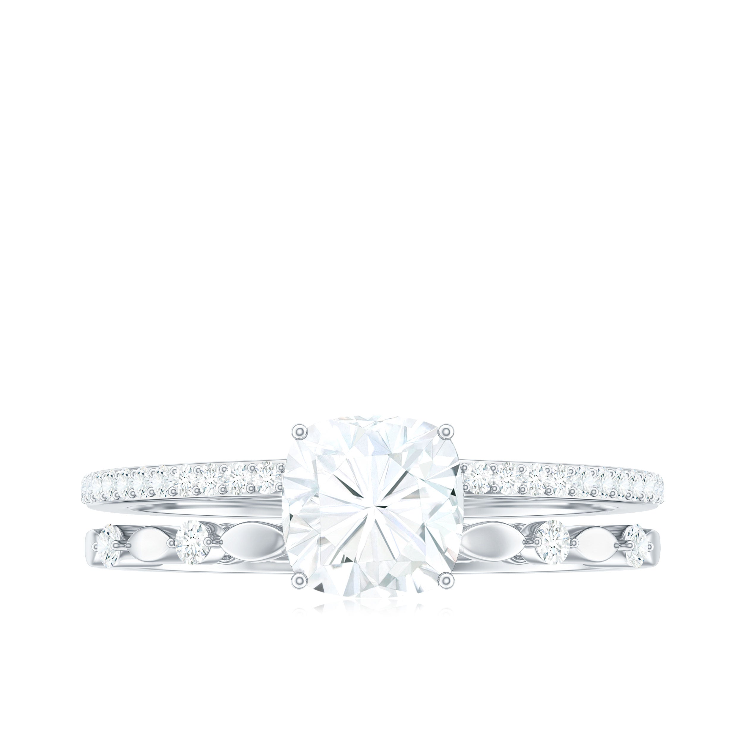 6mm Cushion Cut Moissanite Solitaire Double Band Engagement Ring