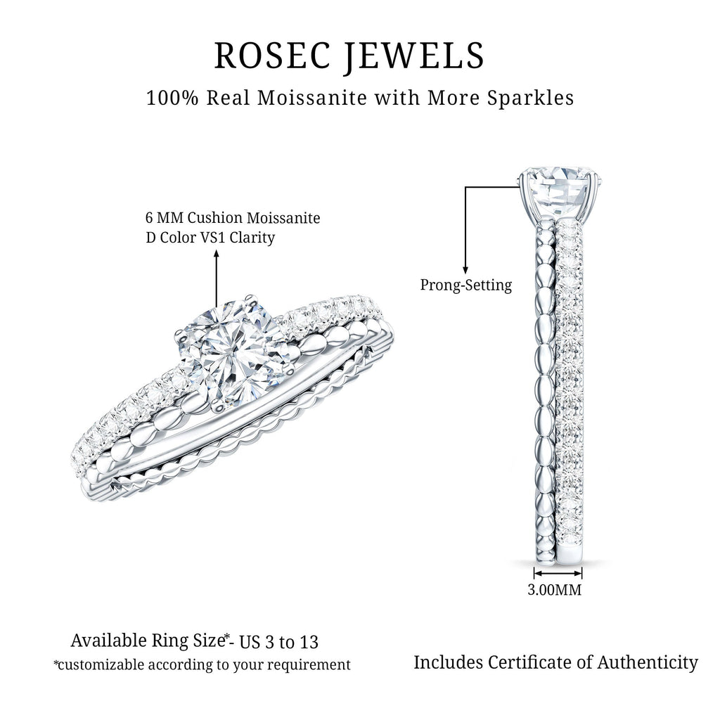 6mm Certified Cushion Cut Moissanite Solitaire Engagement Ring