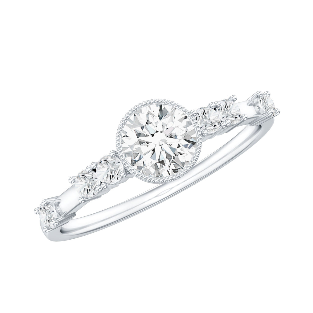 5mm Round Certified Moissanite Solitaire Engagement Ring in Bezel Setting