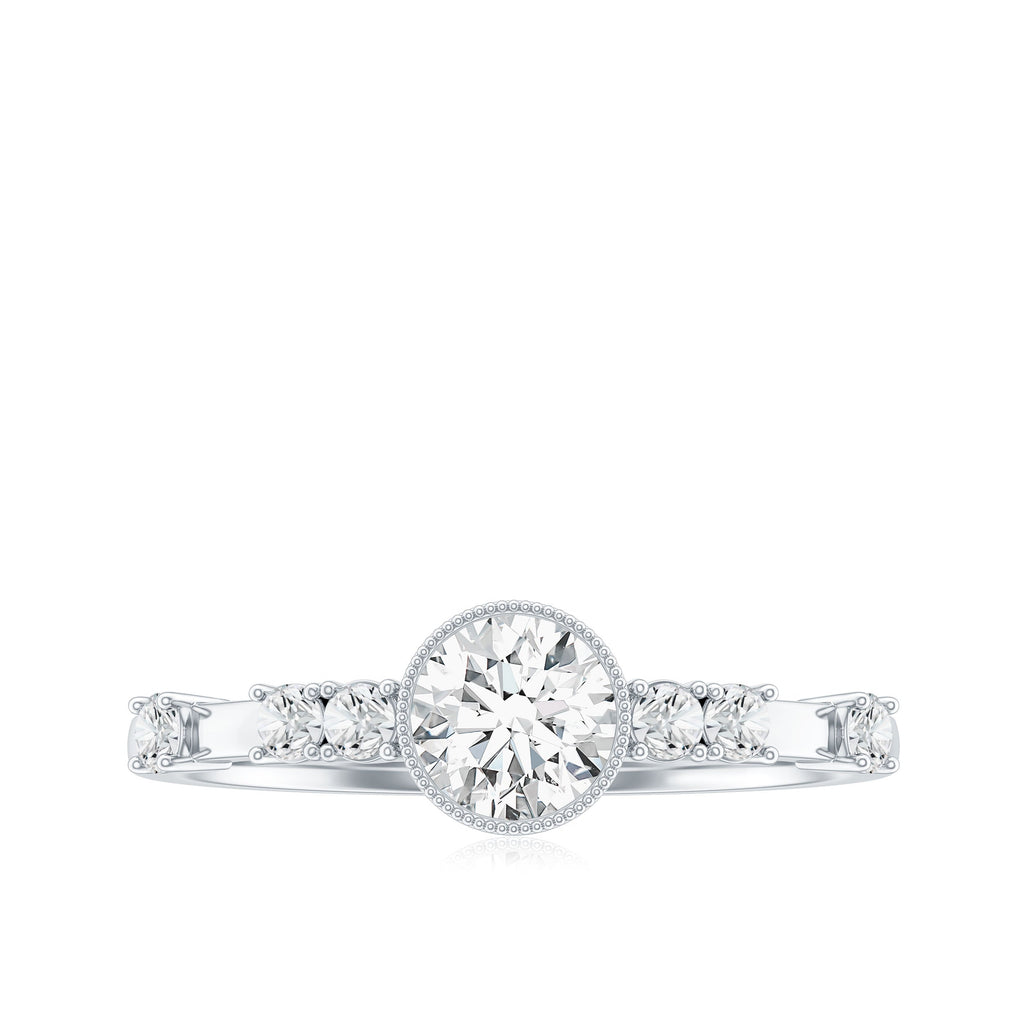 5mm Round Certified Moissanite Solitaire Engagement Ring in Bezel Setting