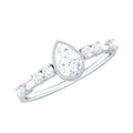5X7mm Pear Cut Moissanite Solitaire Engagement Ring with Beaded Details