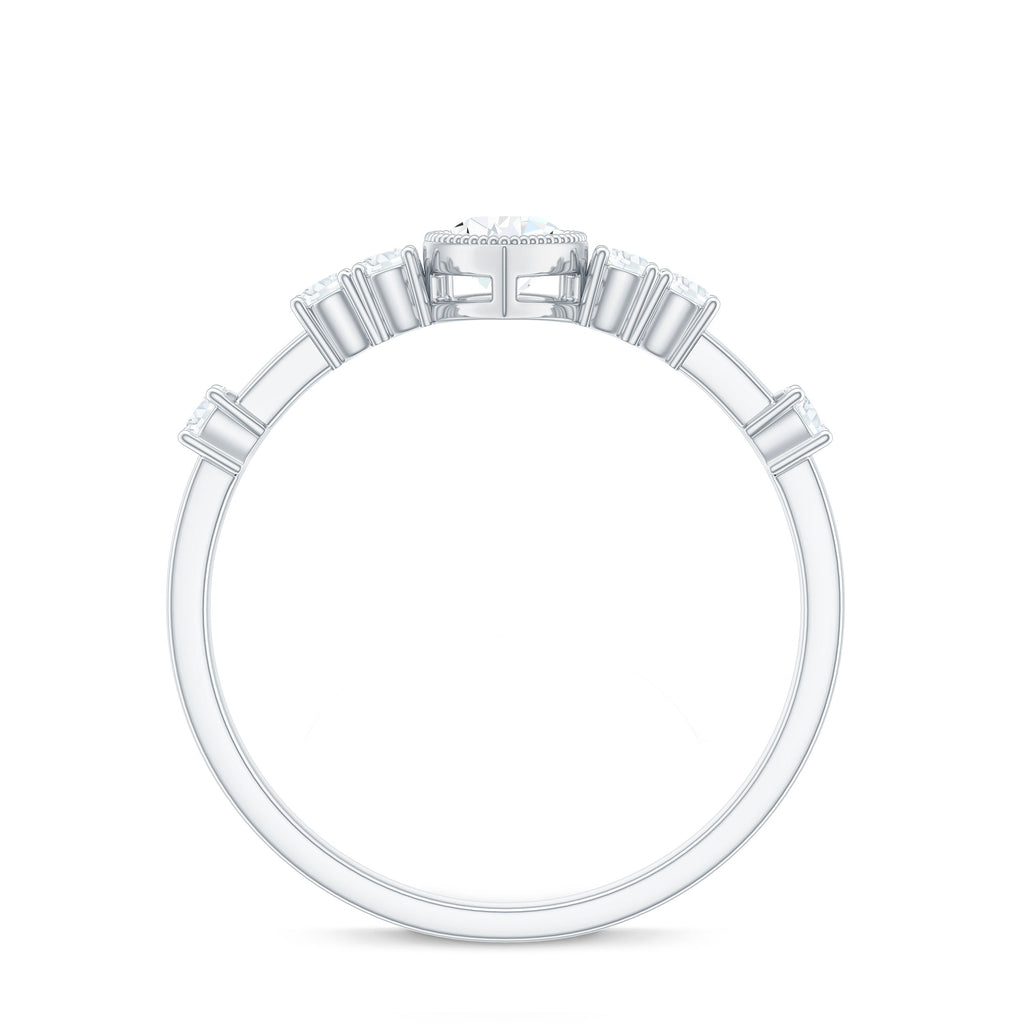 5X7mm Pear Cut Moissanite Solitaire Engagement Ring with Beaded Details
