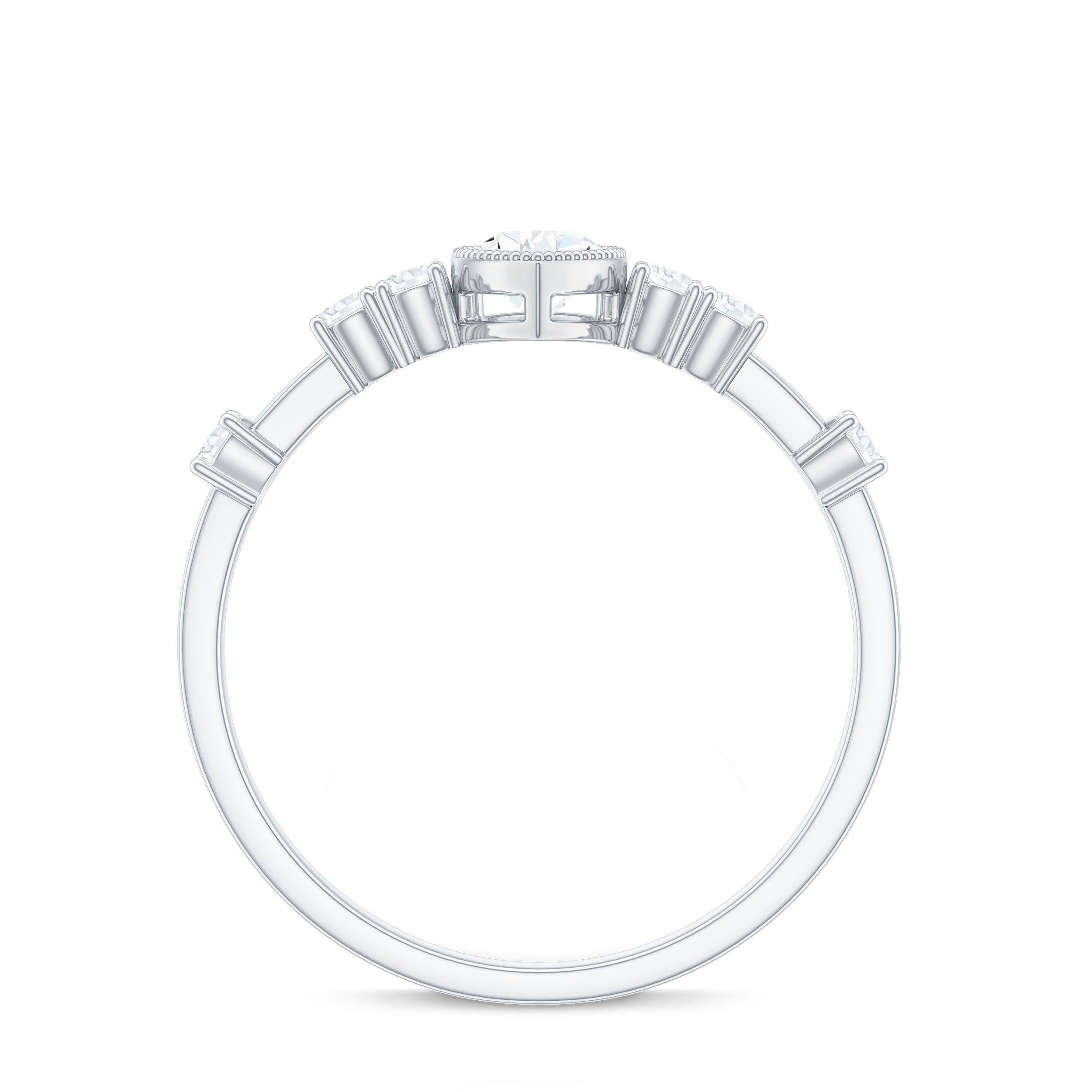 5X7mm Pear Cut Moissanite Solitaire Engagement Ring with Beaded Details