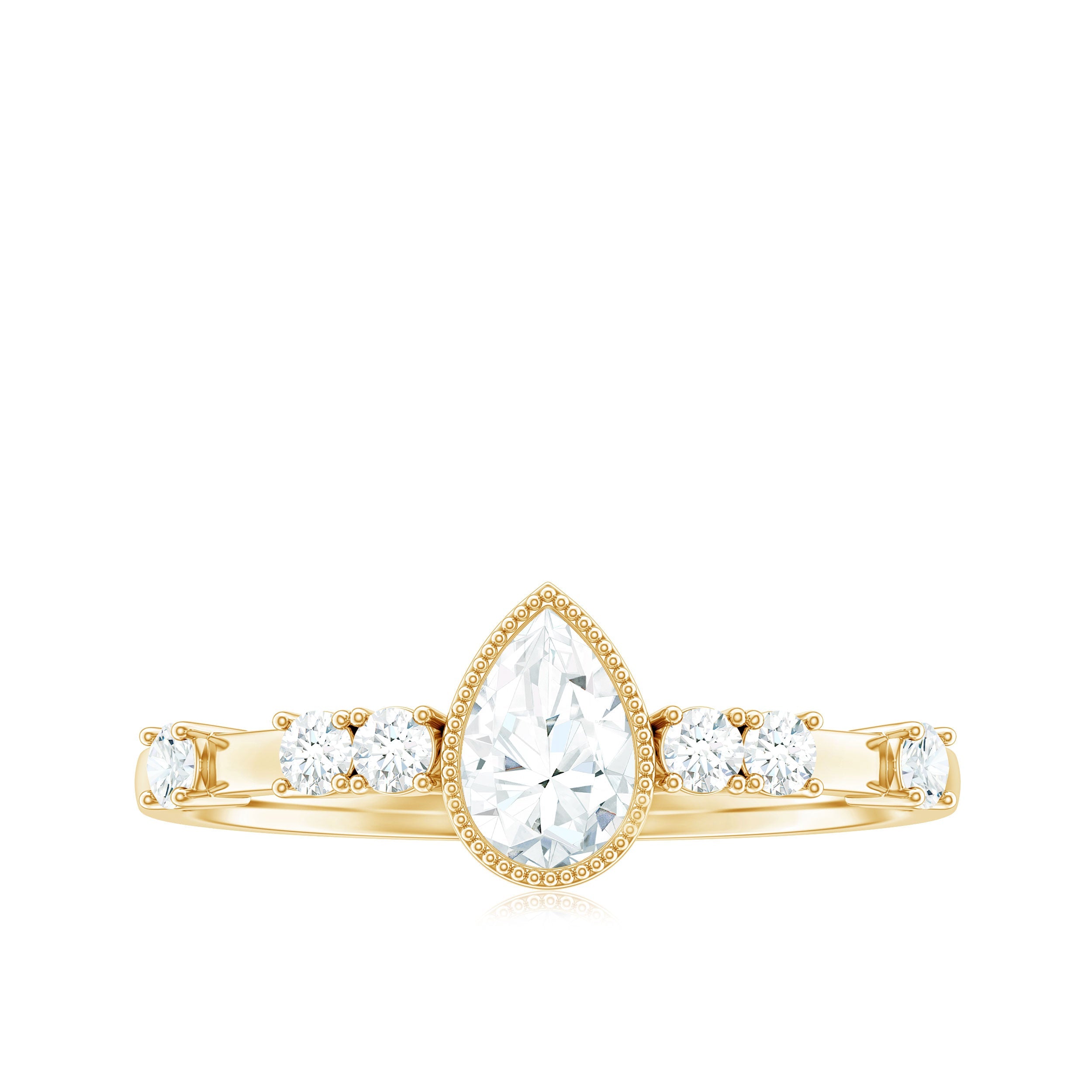 5X7mm Pear Cut Moissanite Solitaire Engagement Ring with Beaded Details