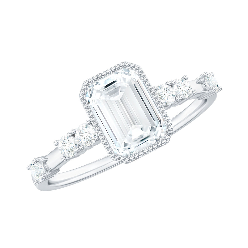 Womens Moissanite 6X8 mm Emerald Cut Engagement Ring in Bezel Setting