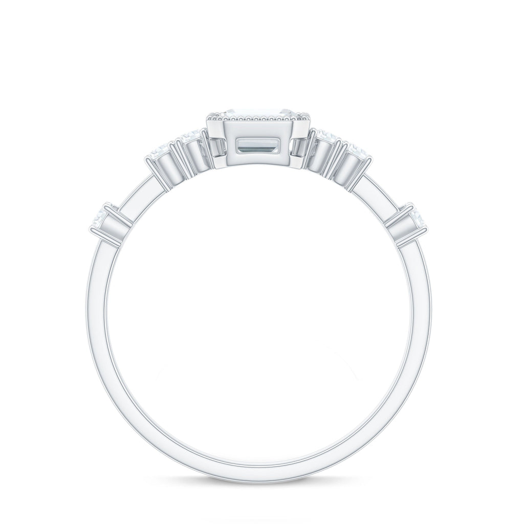 Womens Moissanite 6X8 mm Emerald Cut Engagement Ring in Bezel Setting