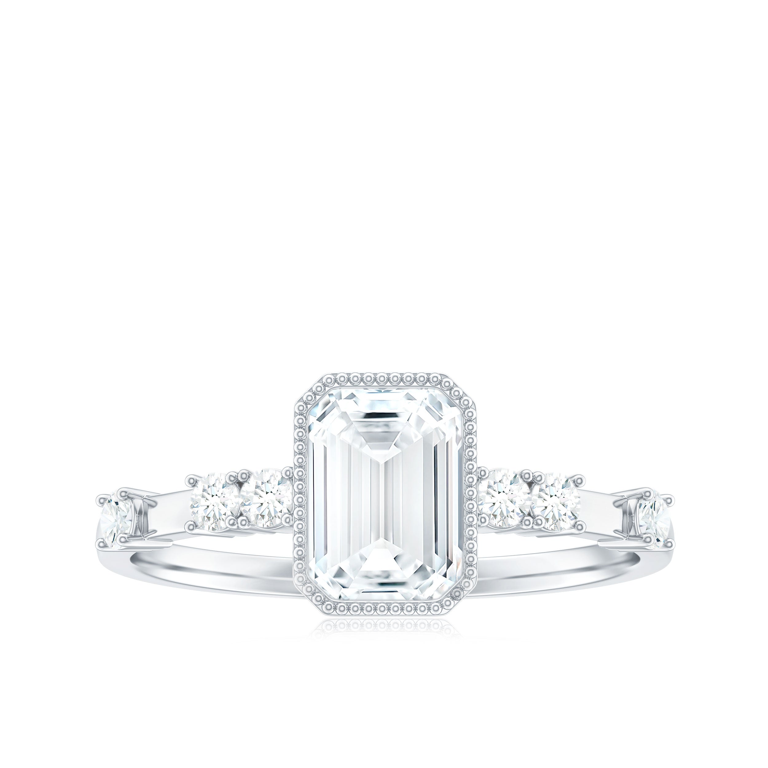 Womens Moissanite 6X8 mm Emerald Cut Engagement Ring in Bezel Setting