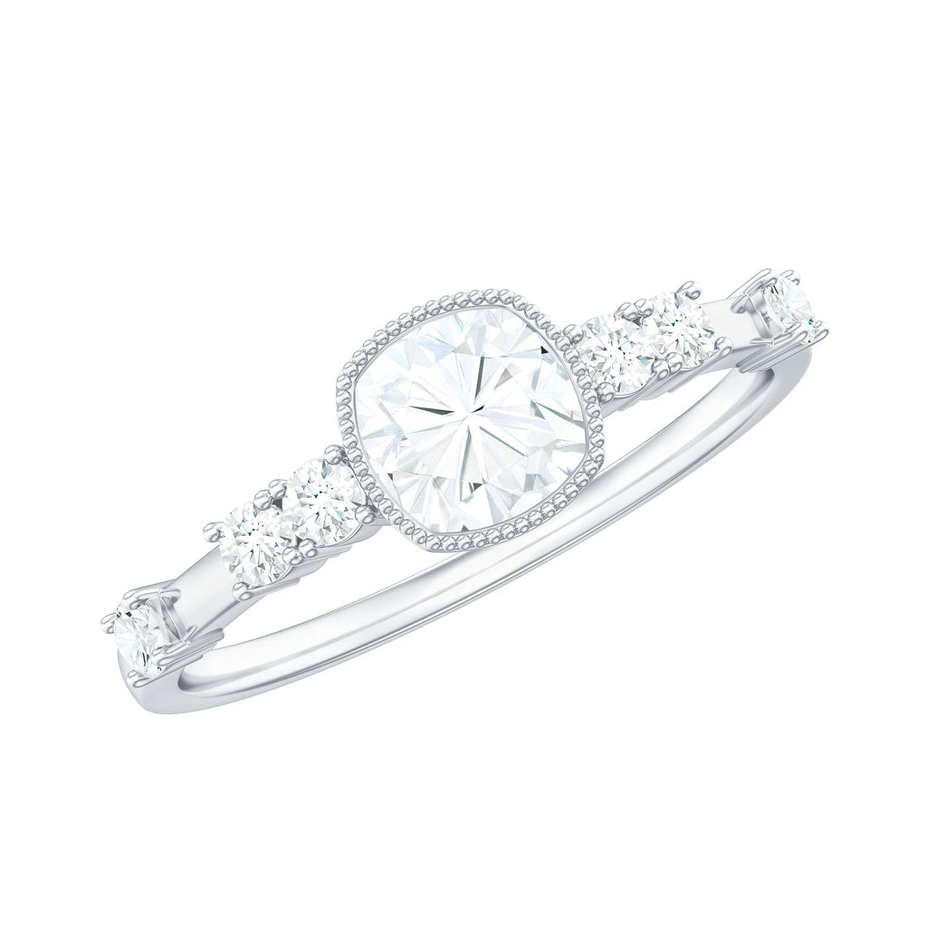6mm Cushion Cut Moissanite Solitaire Engagement Ring in Bezel Setting