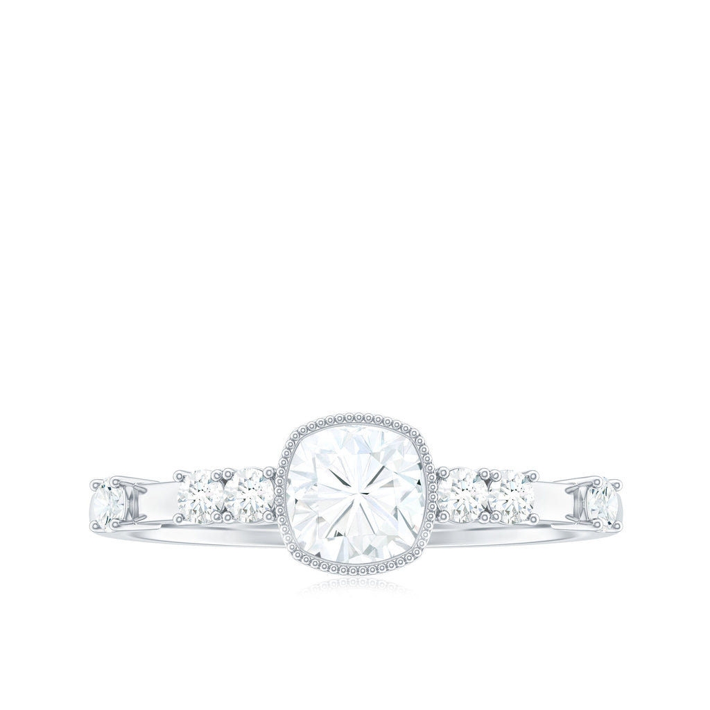 6mm Cushion Cut Moissanite Solitaire Engagement Ring in Bezel Setting