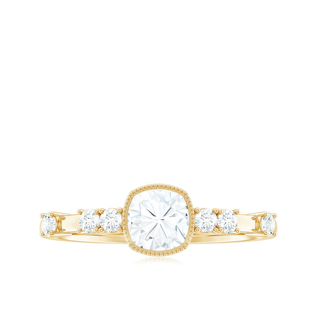 6mm Cushion Cut Moissanite Solitaire Engagement Ring in Bezel Setting