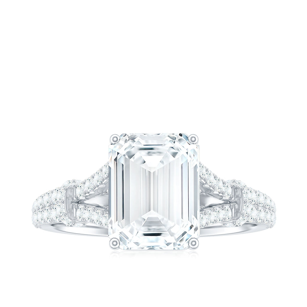 7x9 MM Emerald Cut Moissanite Split Shank Engagement Ring for Women