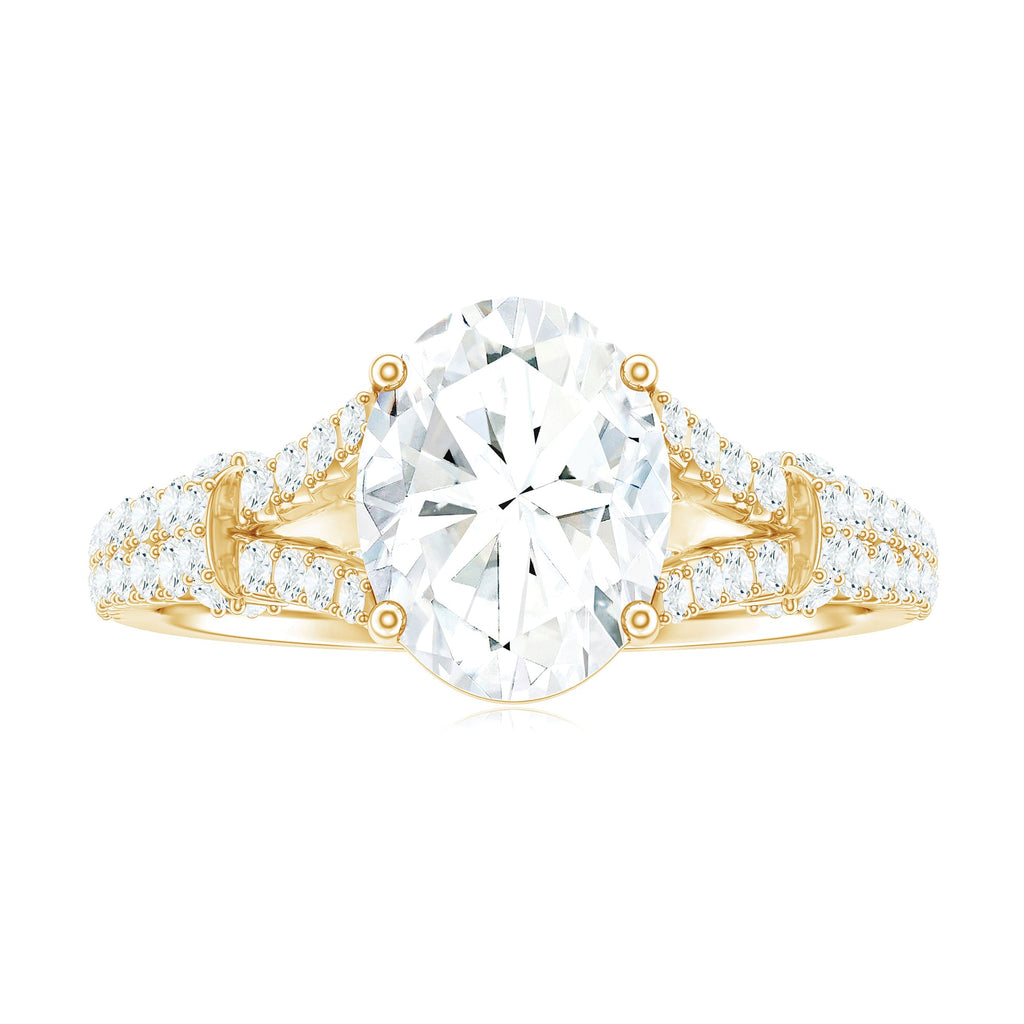 7X9 mm Oval Cut Moissanite Statement Engagement Ring with Split Shank