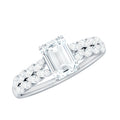 Certified Moissanite Emerald Cut Engagement Ring with Side Stones