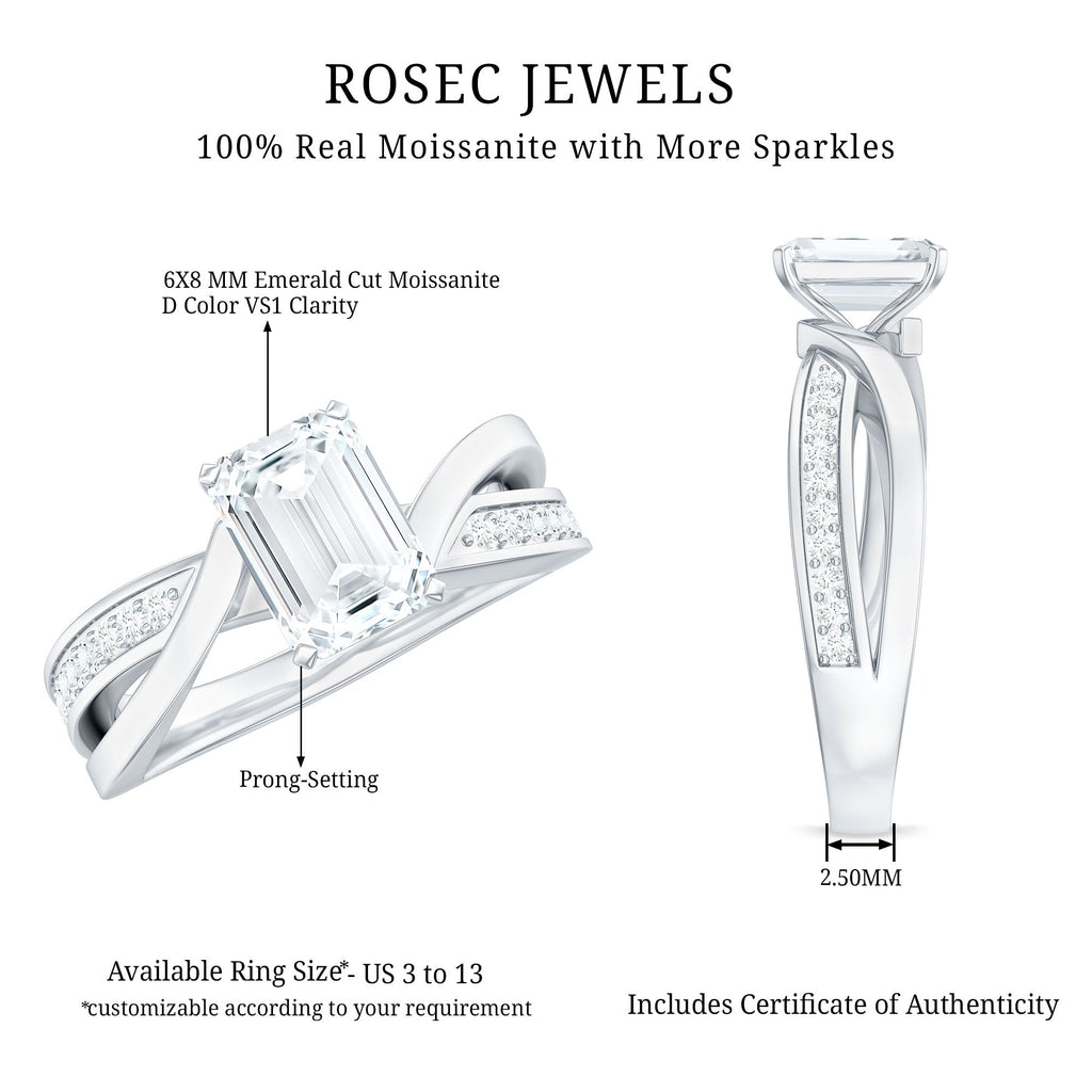 6X8mm Emerald Cut Moissanite Infinity Engagement Ring