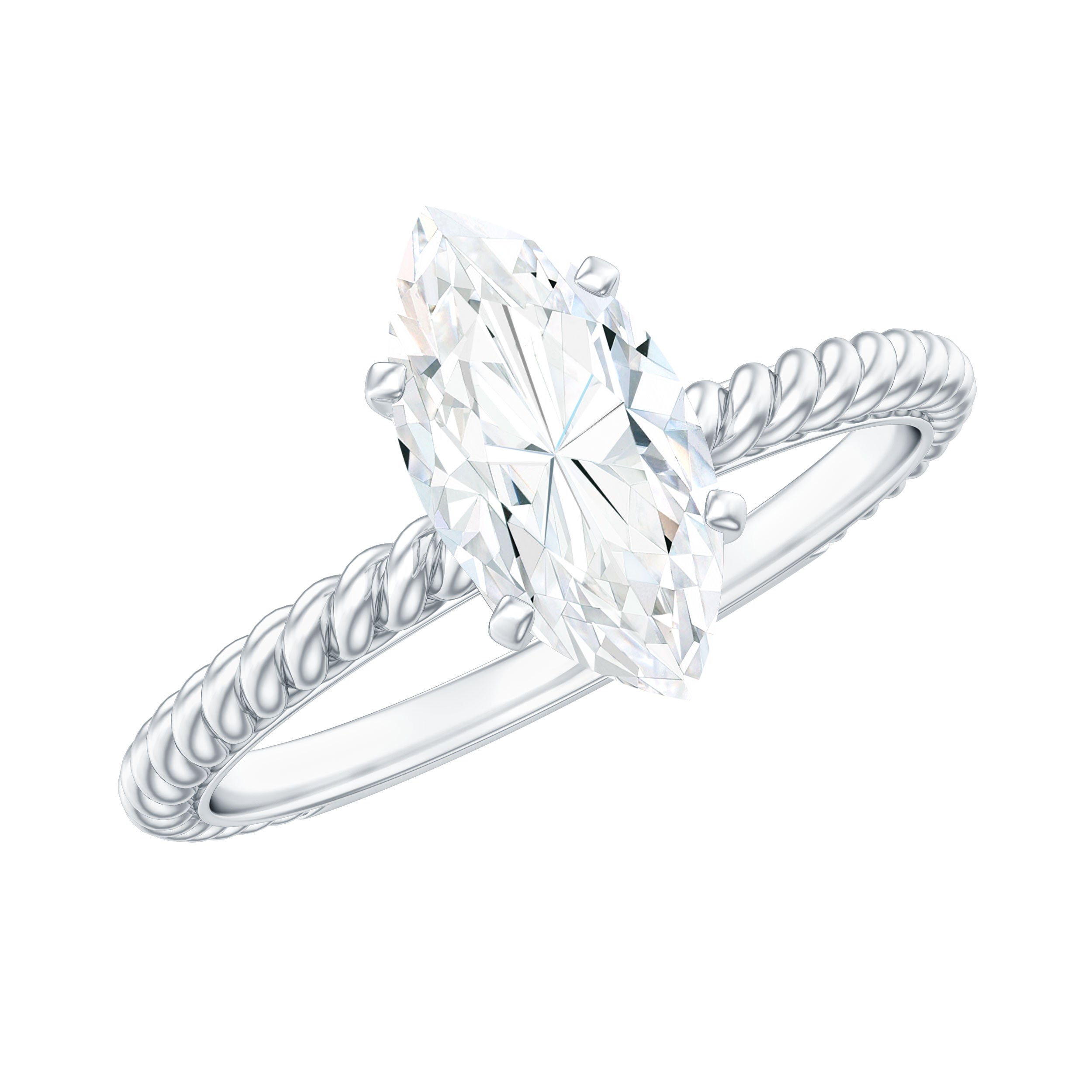 5X10mm Marquise Cut Moissanite Solitaire Engagement Ring with Twisted Rope Shank