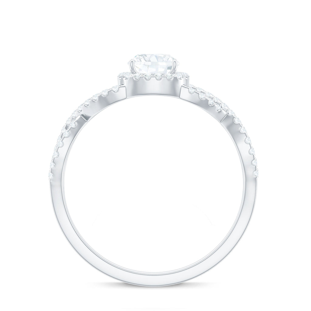 6mm Cushion Cut Moissanite Halo Engagement Ring with Crossover Shank