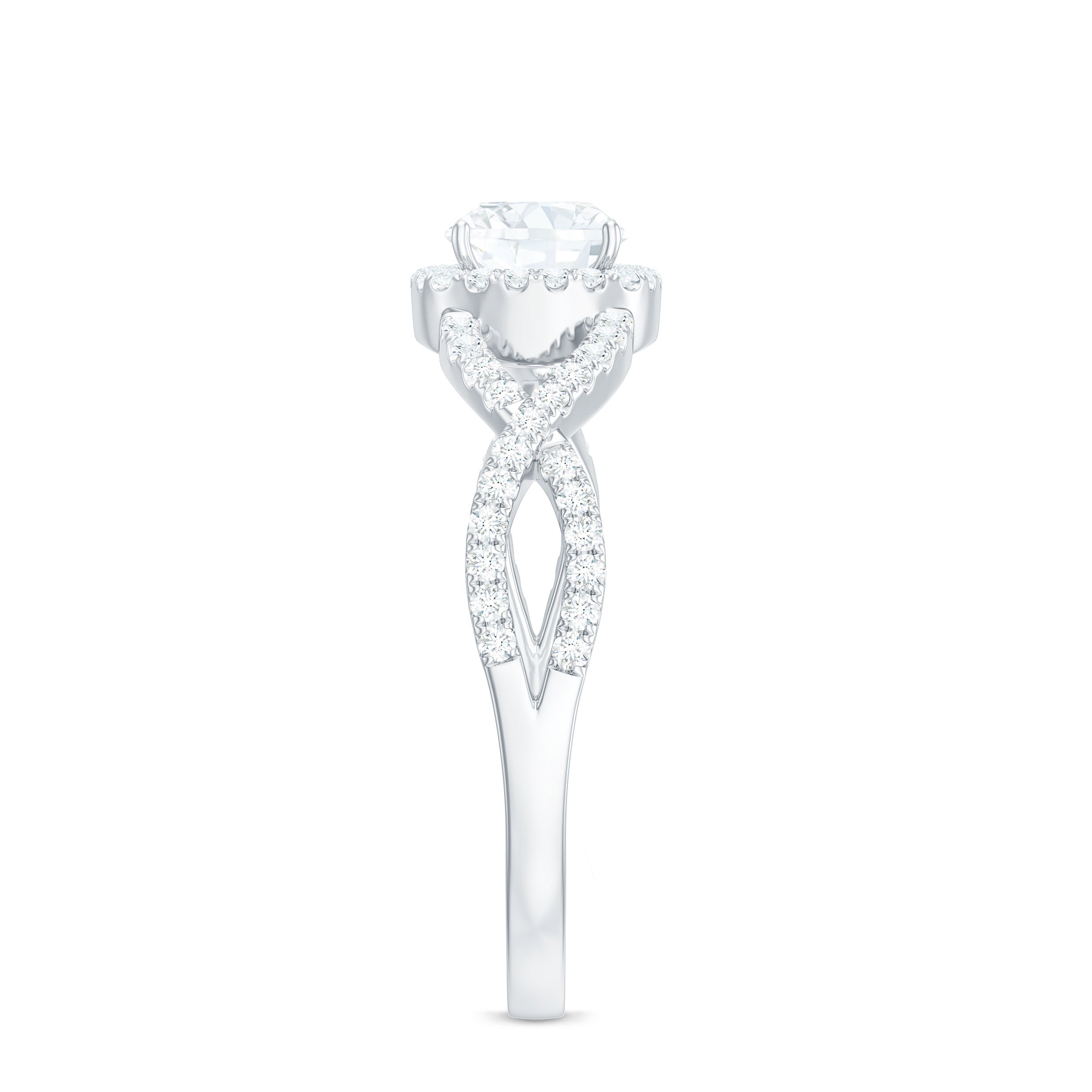 6mm Cushion Cut Moissanite Halo Engagement Ring with Crossover Shank