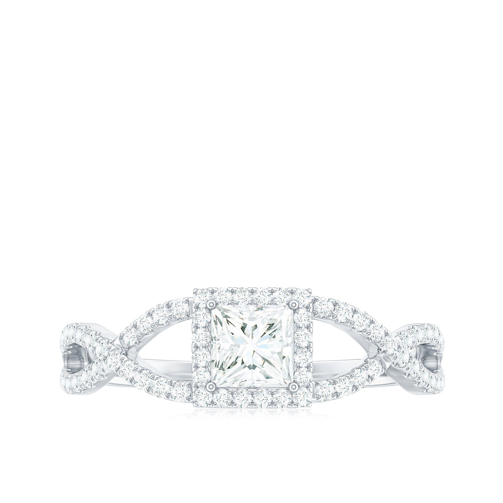Moissanite 4mm Square Cut Engagement Ring with Crossover Shank