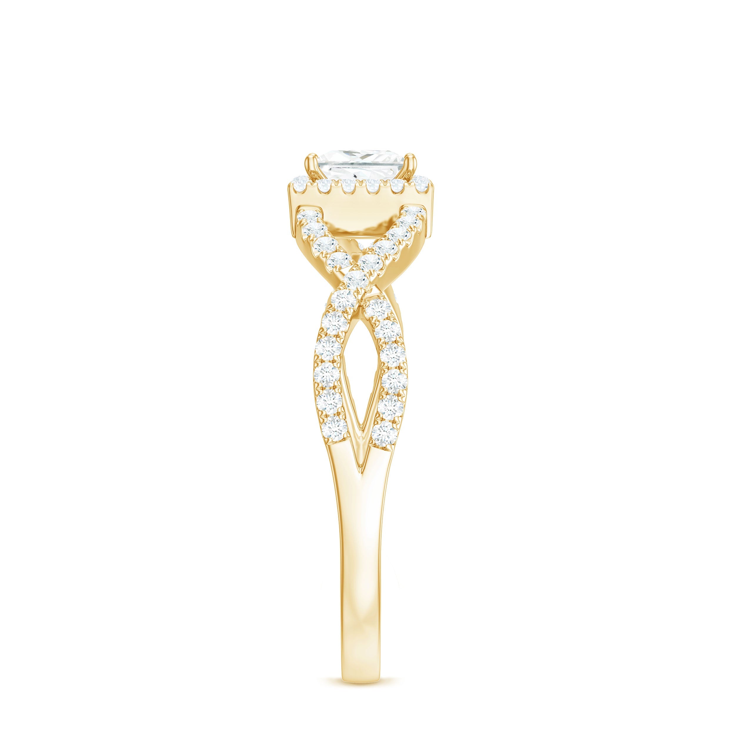 Moissanite 4mm Square Cut Engagement Ring with Crossover Shank