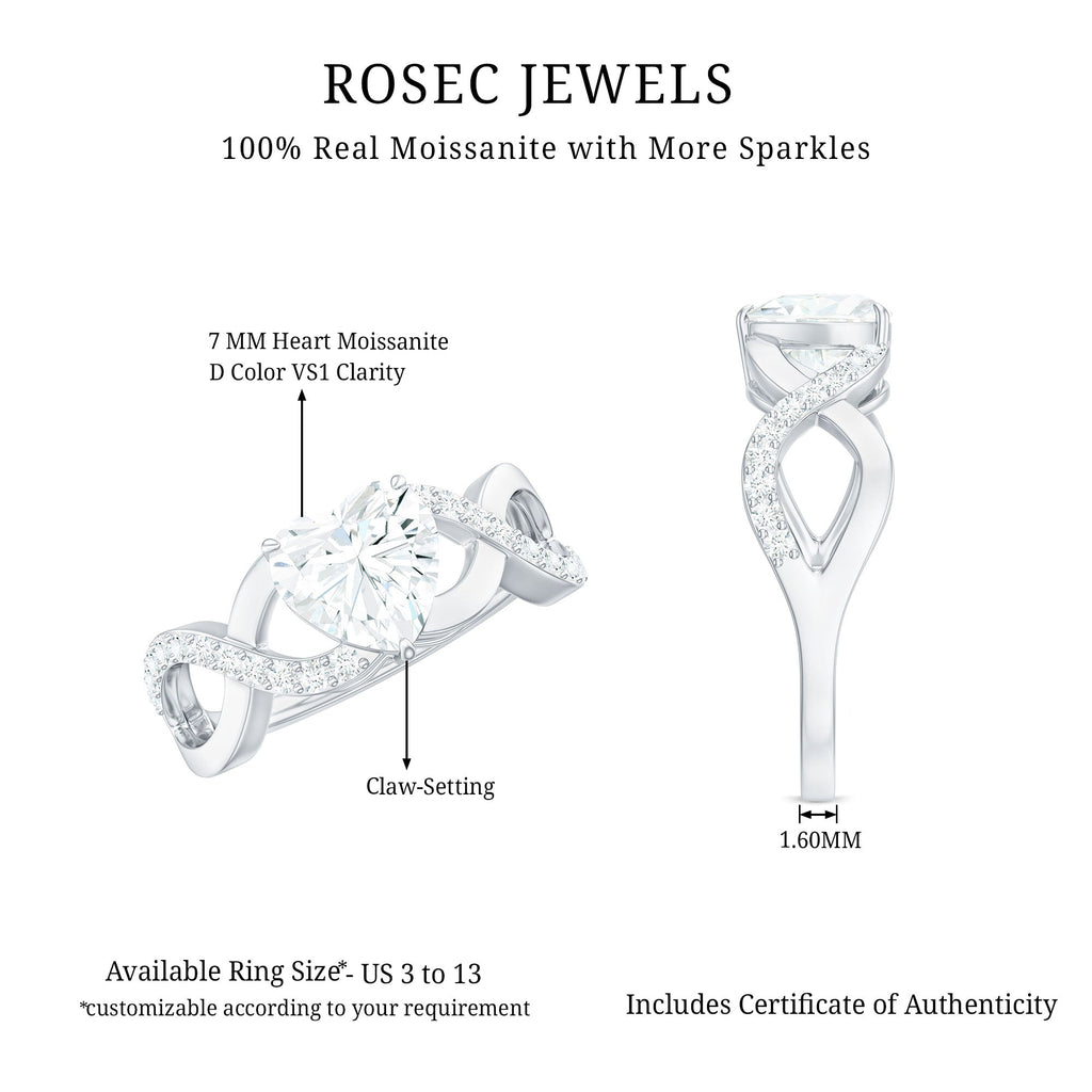 Heart Shape Certified Moissanite Infinity Style Engagement Ring