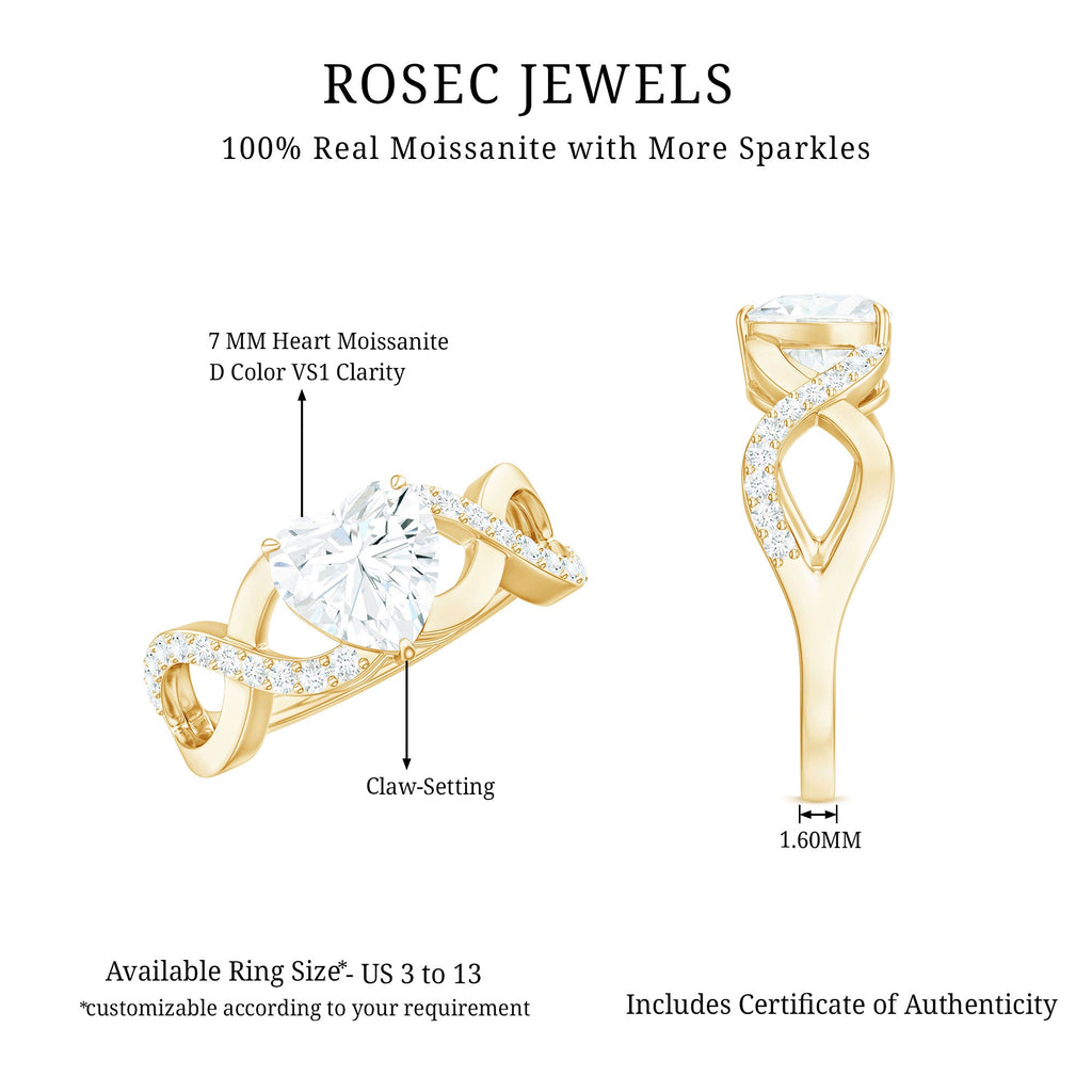 Heart Shape Certified Moissanite Infinity Style Engagement Ring