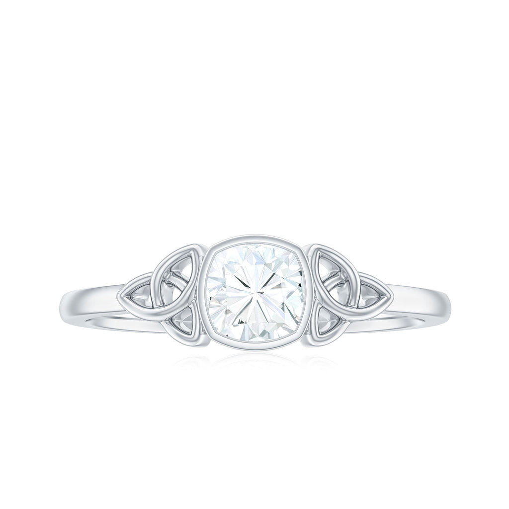 Brilliant Cut Moissanite Celtic Knot Engagement Ring in Bezel Setting