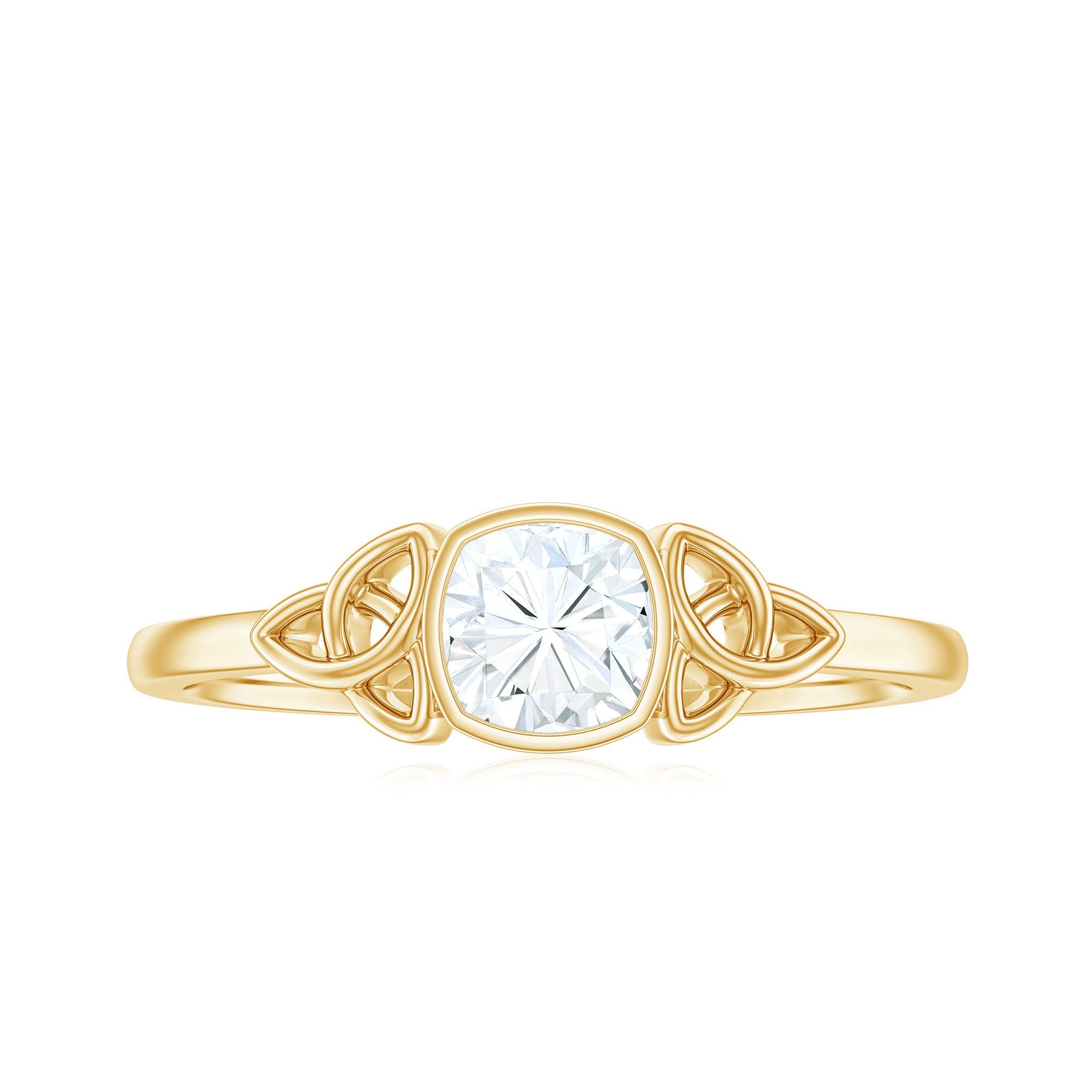 Brilliant Cut Moissanite Celtic Knot Engagement Ring in Bezel Setting