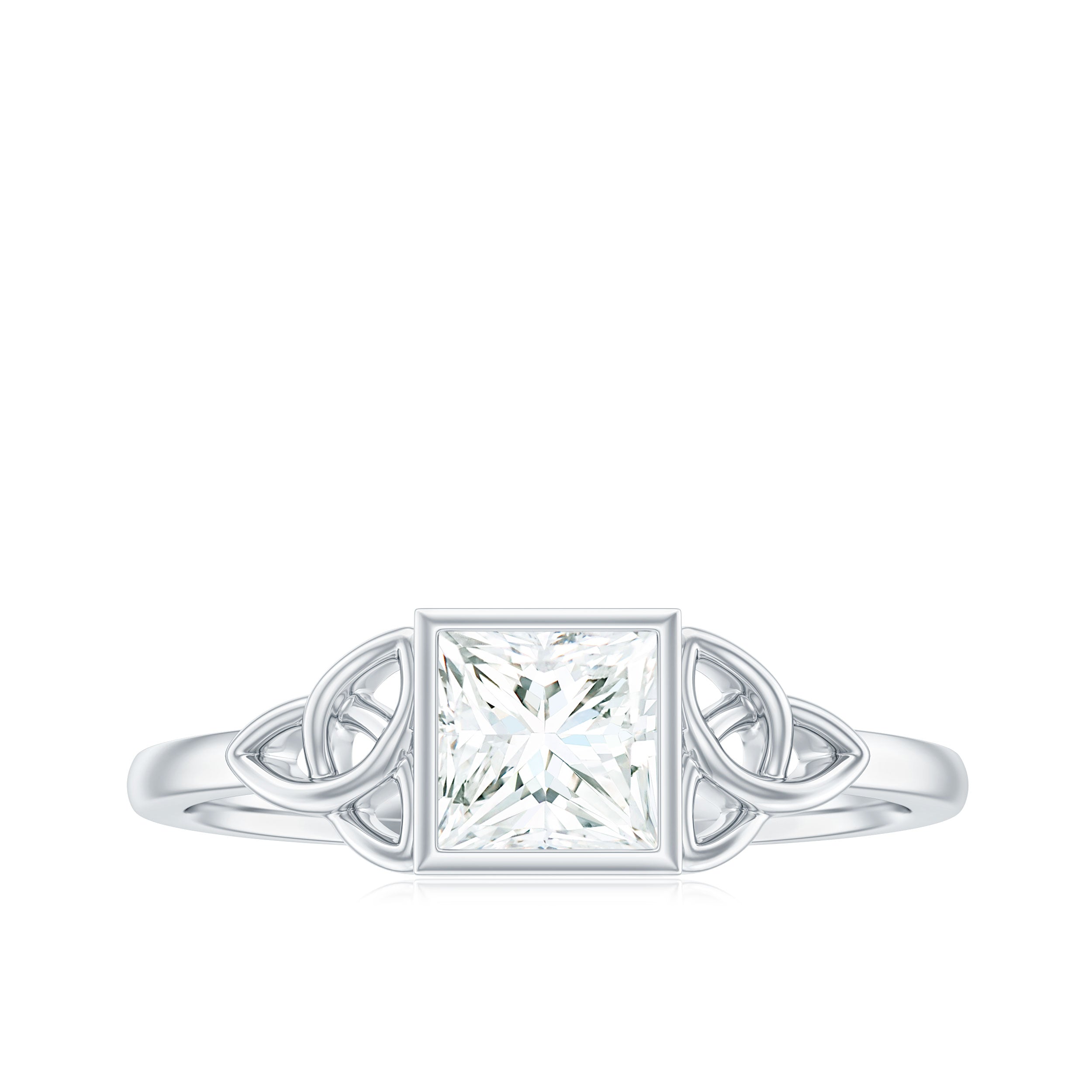 5x5mm Princess Cut Certified Moissanite Solitaire Ring with Celtic Knot Style