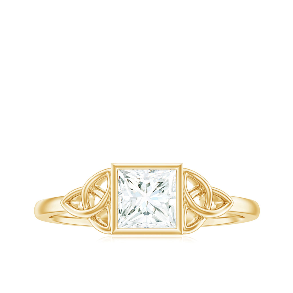 5x5mm Princess Cut Certified Moissanite Solitaire Ring with Celtic Knot Style