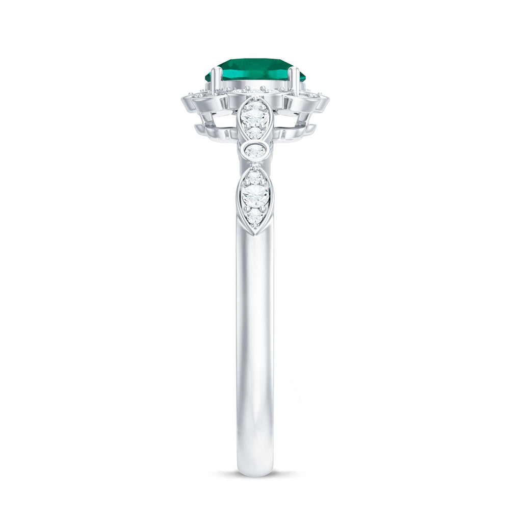 Lab Grown Emerald Art Deco Engagement Ring With Diamond