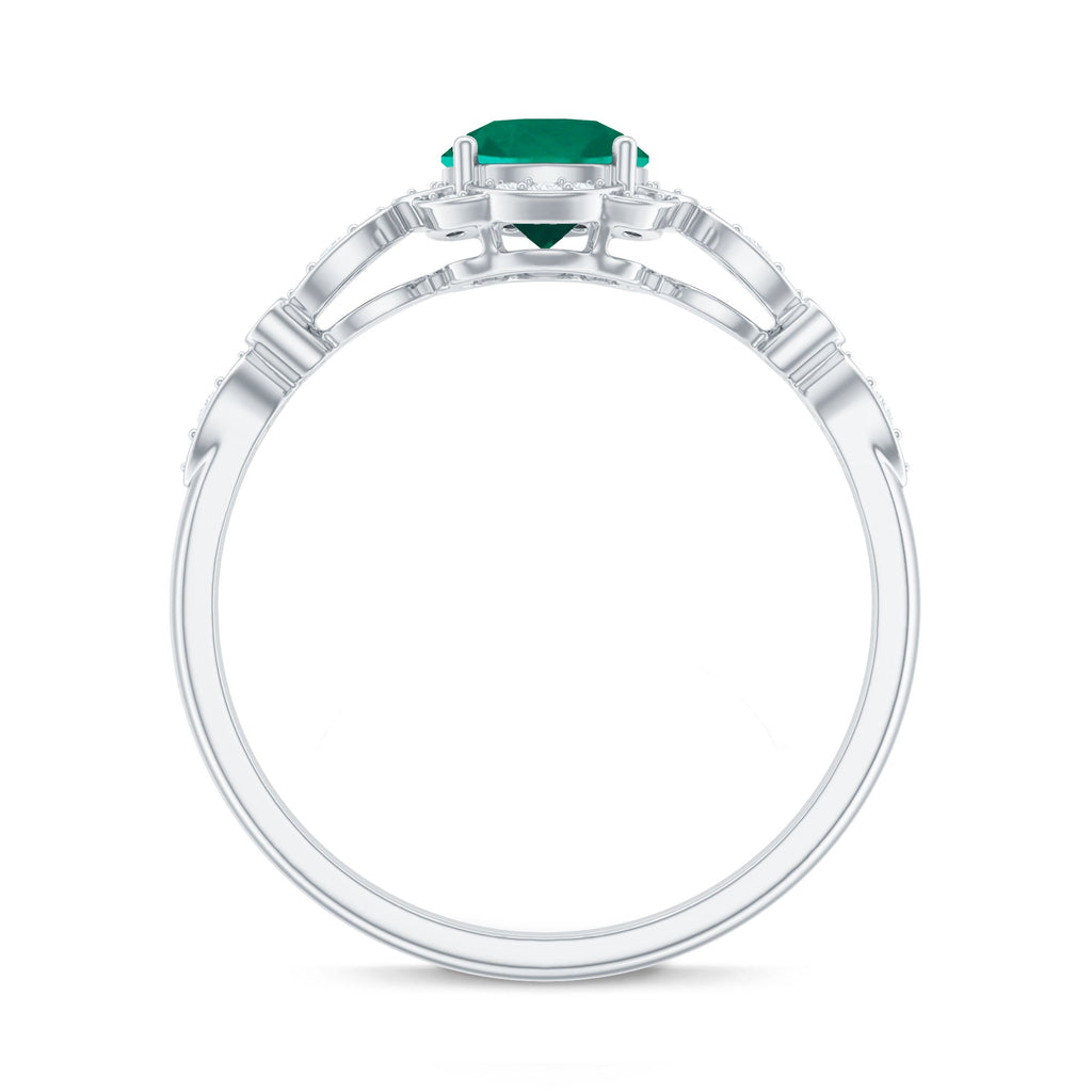 Lab Grown Emerald Art Deco Engagement Ring With Diamond
