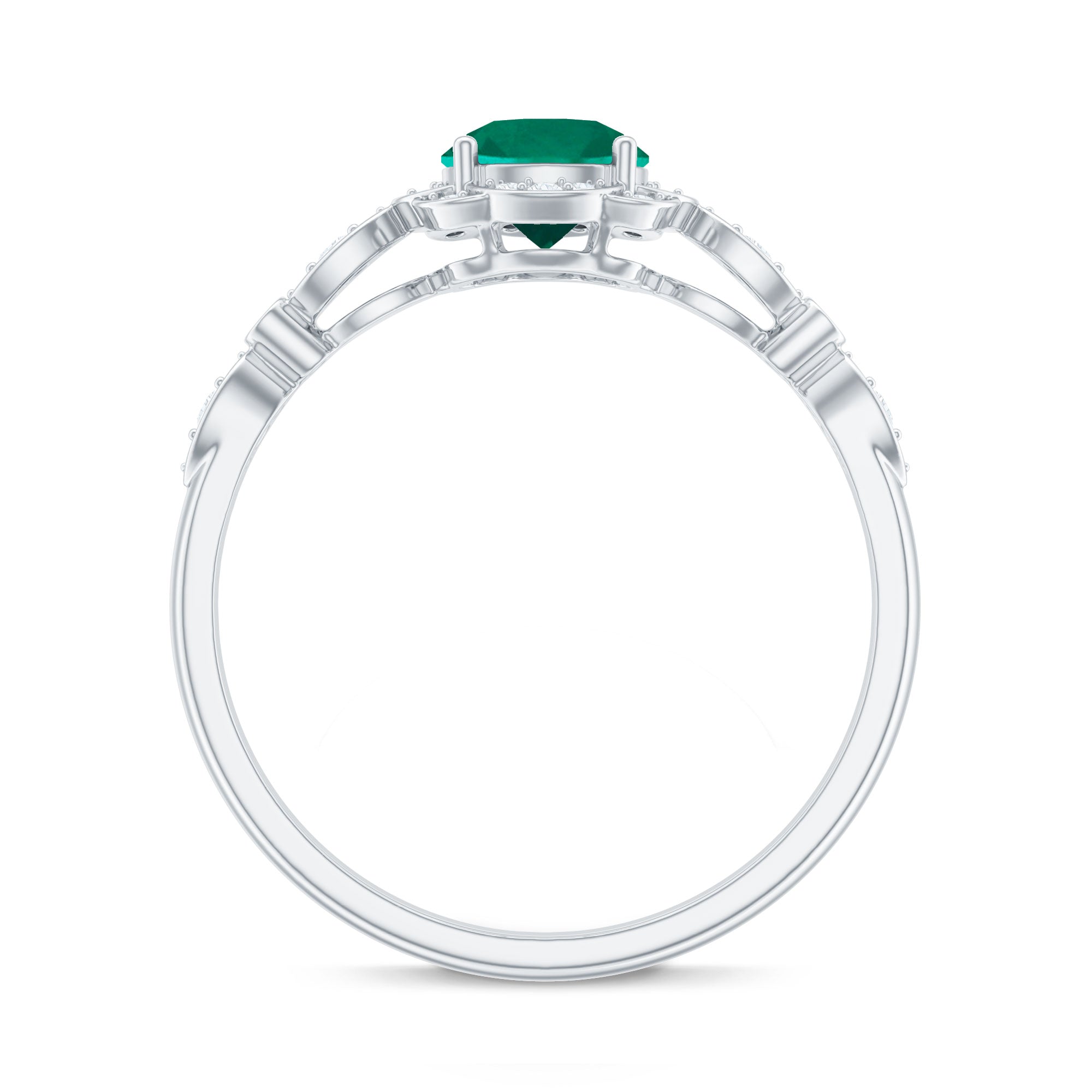 Lab Grown Emerald Art Deco Engagement Ring With Diamond