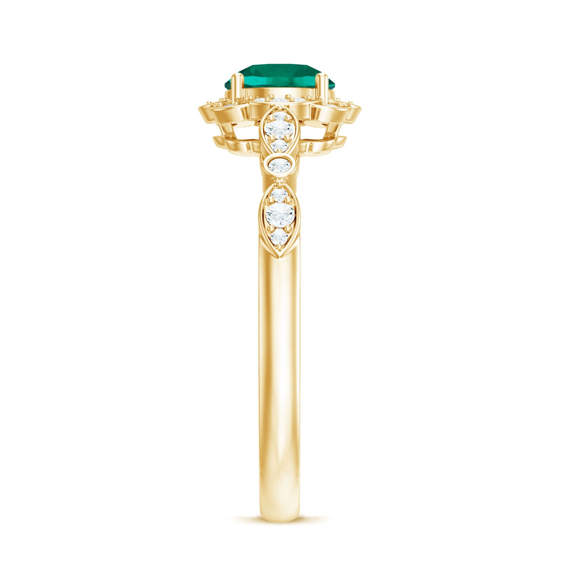Lab Grown Emerald Art Deco Engagement Ring With Diamond