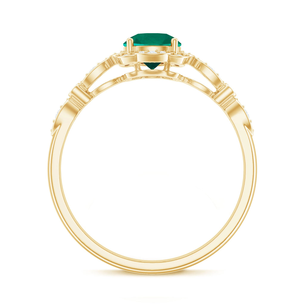 Lab Grown Emerald Art Deco Engagement Ring With Diamond