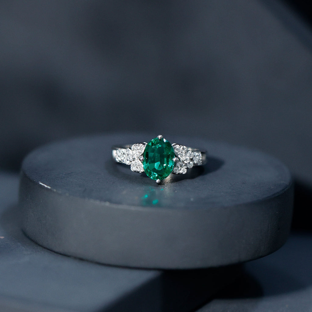 Designer Lab Grown Emerald Engagement Ring