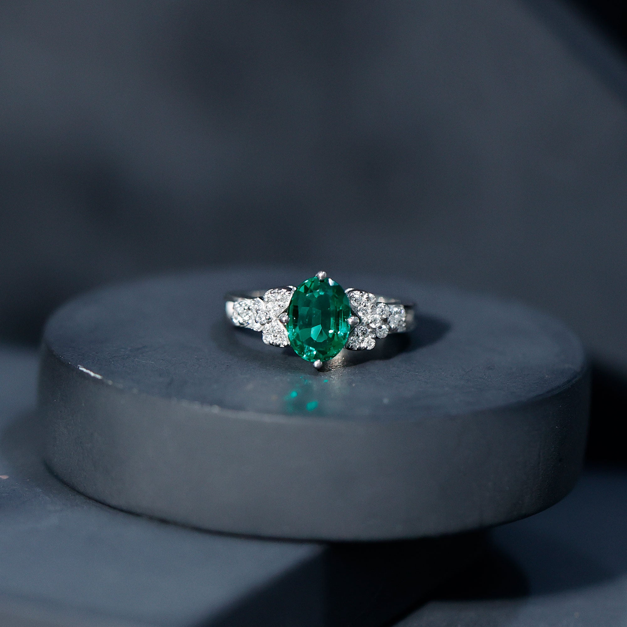 Designer Lab Grown Emerald Engagement Ring