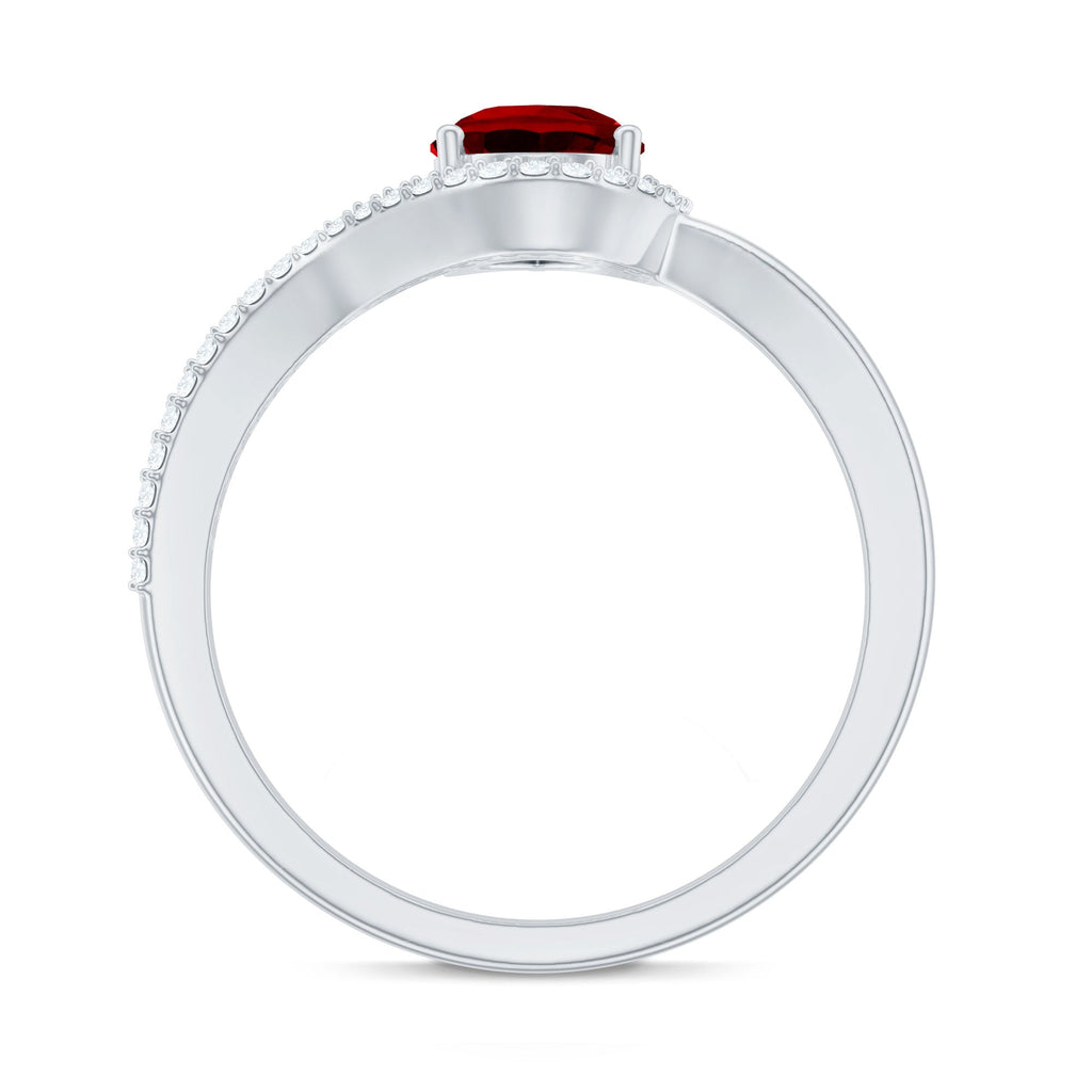 Pear Shaped Lab Created Ruby and Diamond Designer Engagement Ring