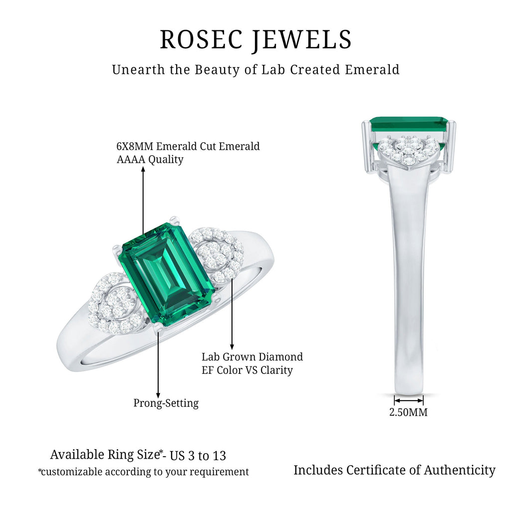 Lab Grown Emerald Designer Engagement Ring With Diamond