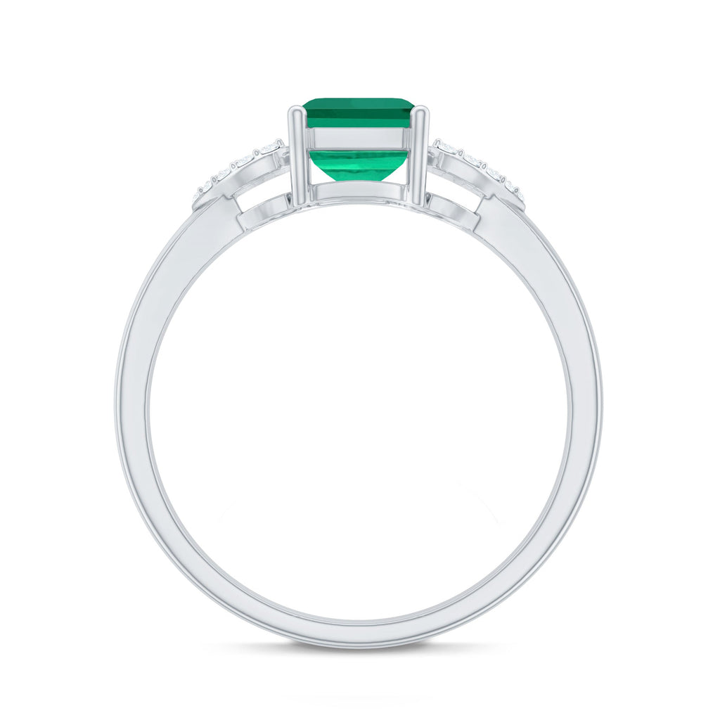 Lab Grown Emerald Designer Engagement Ring With Diamond
