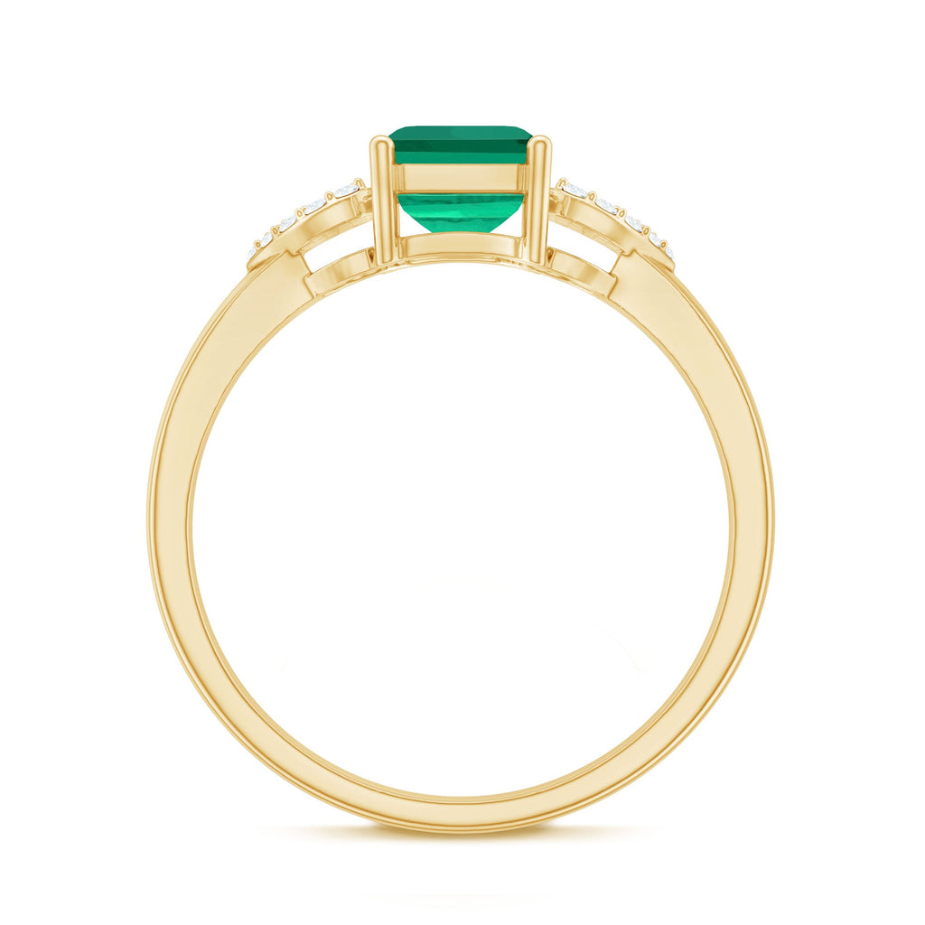 Lab Grown Emerald Designer Engagement Ring With Diamond