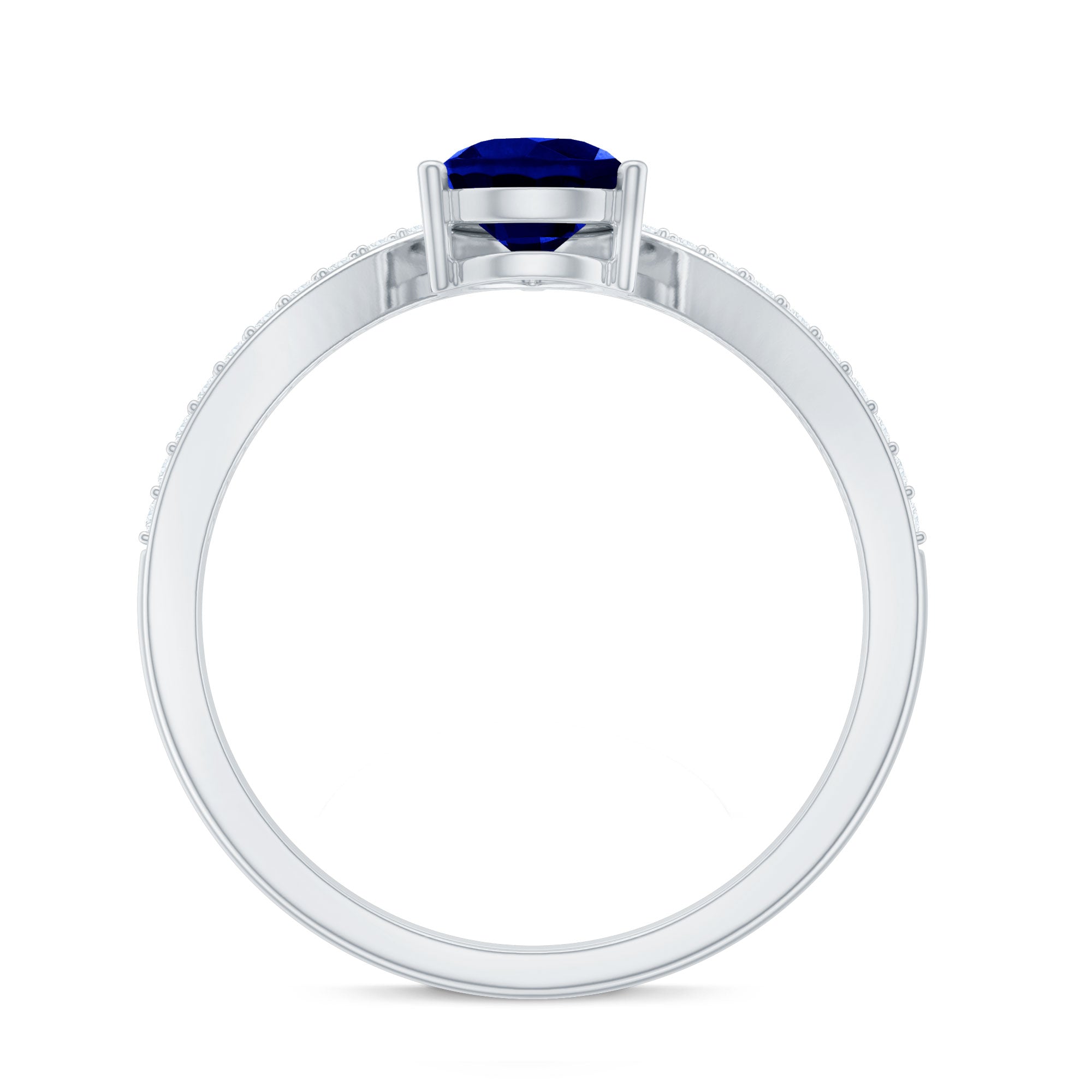 Certified 1.6 Carat Pear Shape Lab Grown Blue Sapphire Chevron Engagement Ring with Diamond