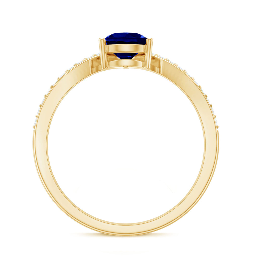 Certified 1.6 Carat Pear Shape Lab Grown Blue Sapphire Chevron Engagement Ring with Diamond