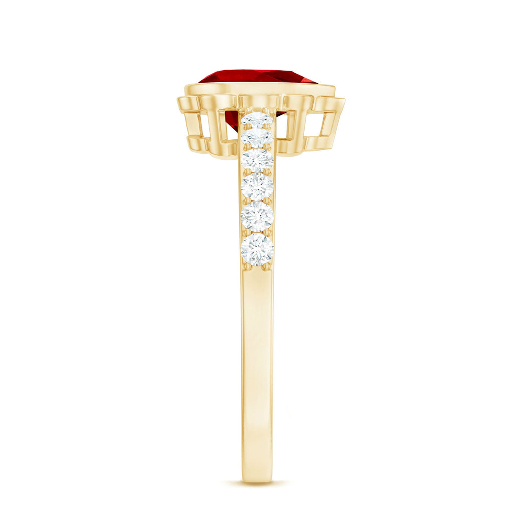 Bezel Set Lab Grown Ruby Teardrop Engagement Ring
