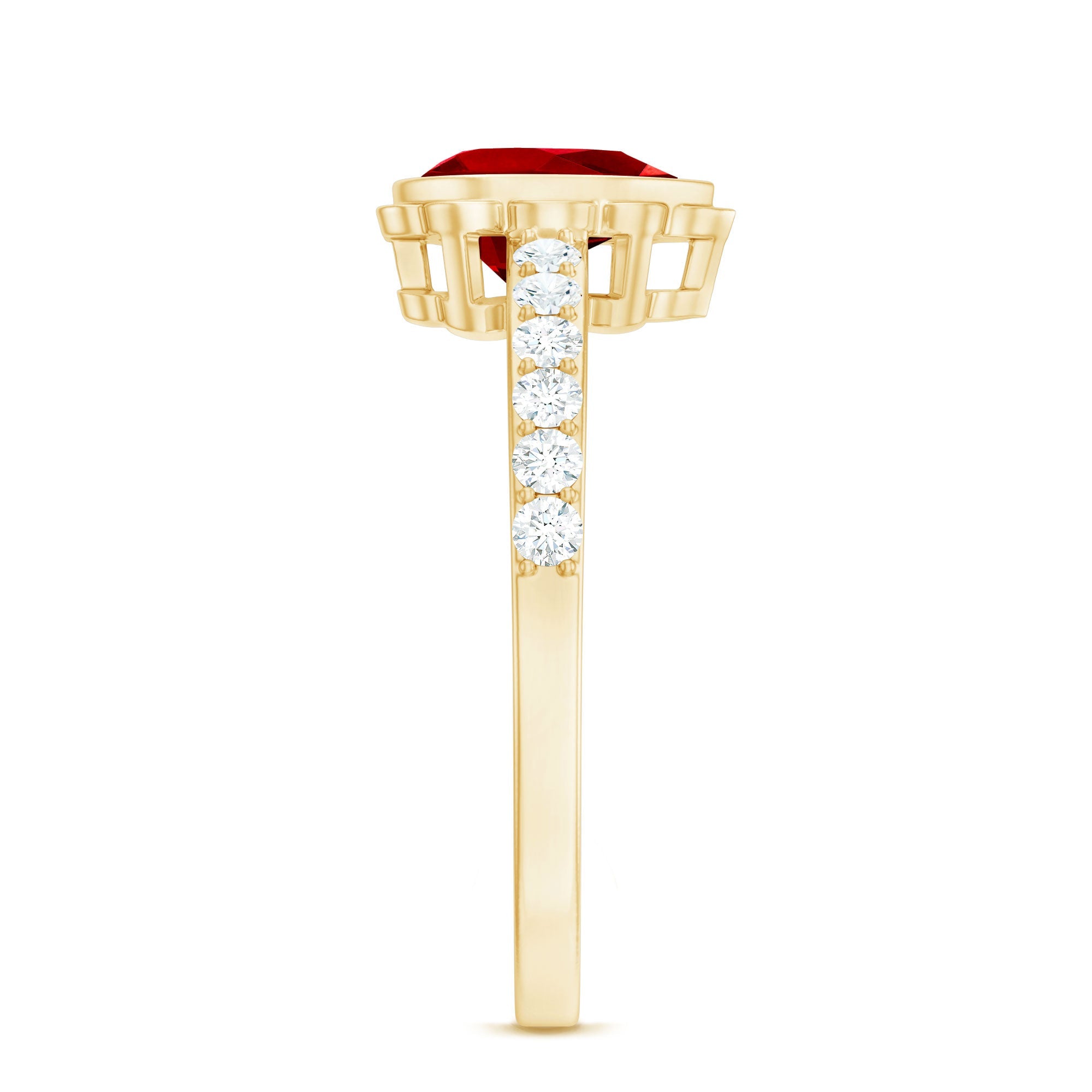 Bezel Set Lab Grown Ruby Teardrop Engagement Ring