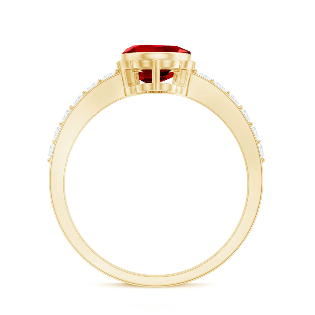 Bezel Set Lab Grown Ruby Teardrop Engagement Ring