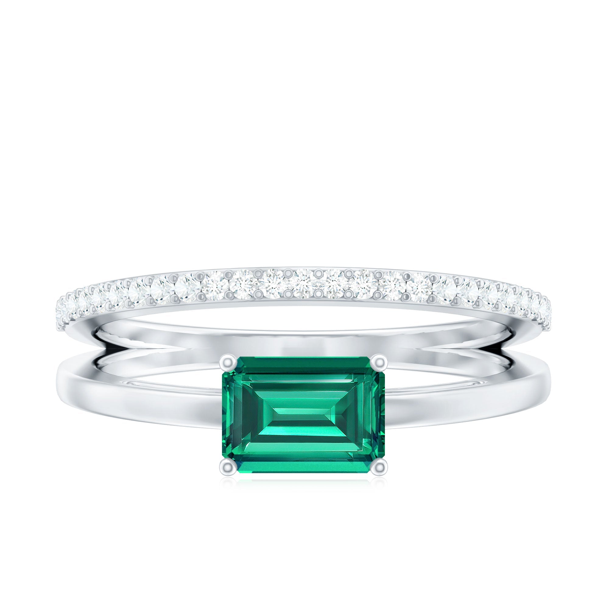 Certified Lab Grown Emerald East West Engagement Ring