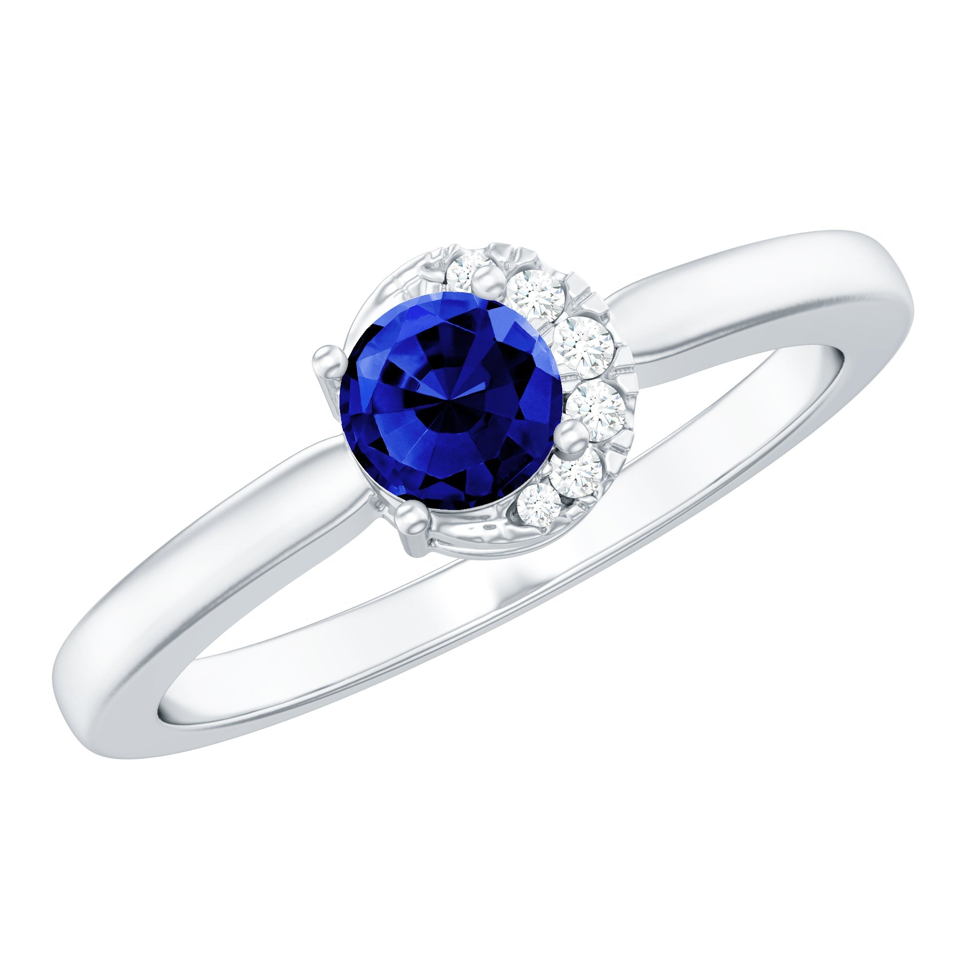 Certified Lab Grown Blue Sapphire Diamond Promise Ring for Women
